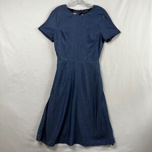 Banana Republic Blue Lyocell Denim Fit Flare Midi Dress Open Back Tie Size 0